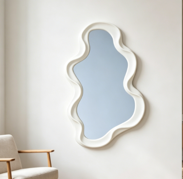 Aesthetic Irregular Mirror — White Finish (Wall or Tabletop Display)